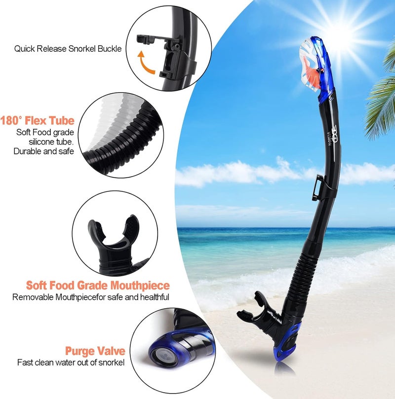 EXP VISION Snorkel Set Pano 3 Window Adult Snorkeling Gear, Professional Snorkel Goggles Anti-Fog Diving Mask, Anti-Leak Swim Goggles and Dry Top Snorkel for Diving, Snorkeling, Swimming - Image 5